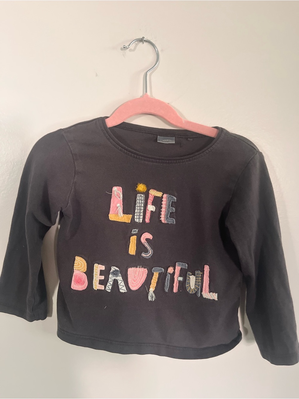 next Black Long Sleeve Top with Colorful 'Life is Beautiful' Embroidery